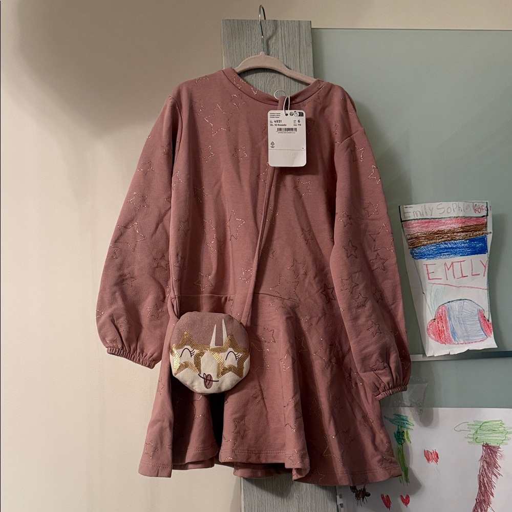 Mayoral Mauve Star-Detail Dress with Fox Face Crossbody